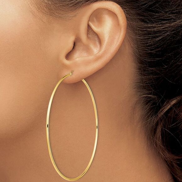 Kazi Luxury 14k Yellow Gold Polished 2x90mm Round Tube Hoop Earrings